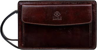 Time Resistance Leather Clutch Purse for Men - Handmade Men's Wrist Bag - Italian Leather Clutch Bag - Small Business Briefcase - Small Everyday Items Organizer - Men's Leather Handbag