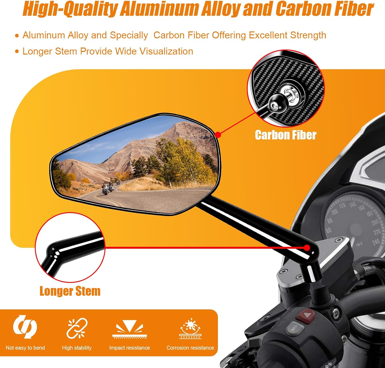 Black Carbon Fiber Rear View Mirror for Harley Davidson