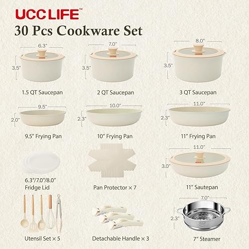 Miniatura 2 de UCClife - Juego de utensilios de cocina antiadherentes de 30 piezas, sin PFOAPTFE, ollas y sartenes no tóxicos, asas desmontables, apto para horno y