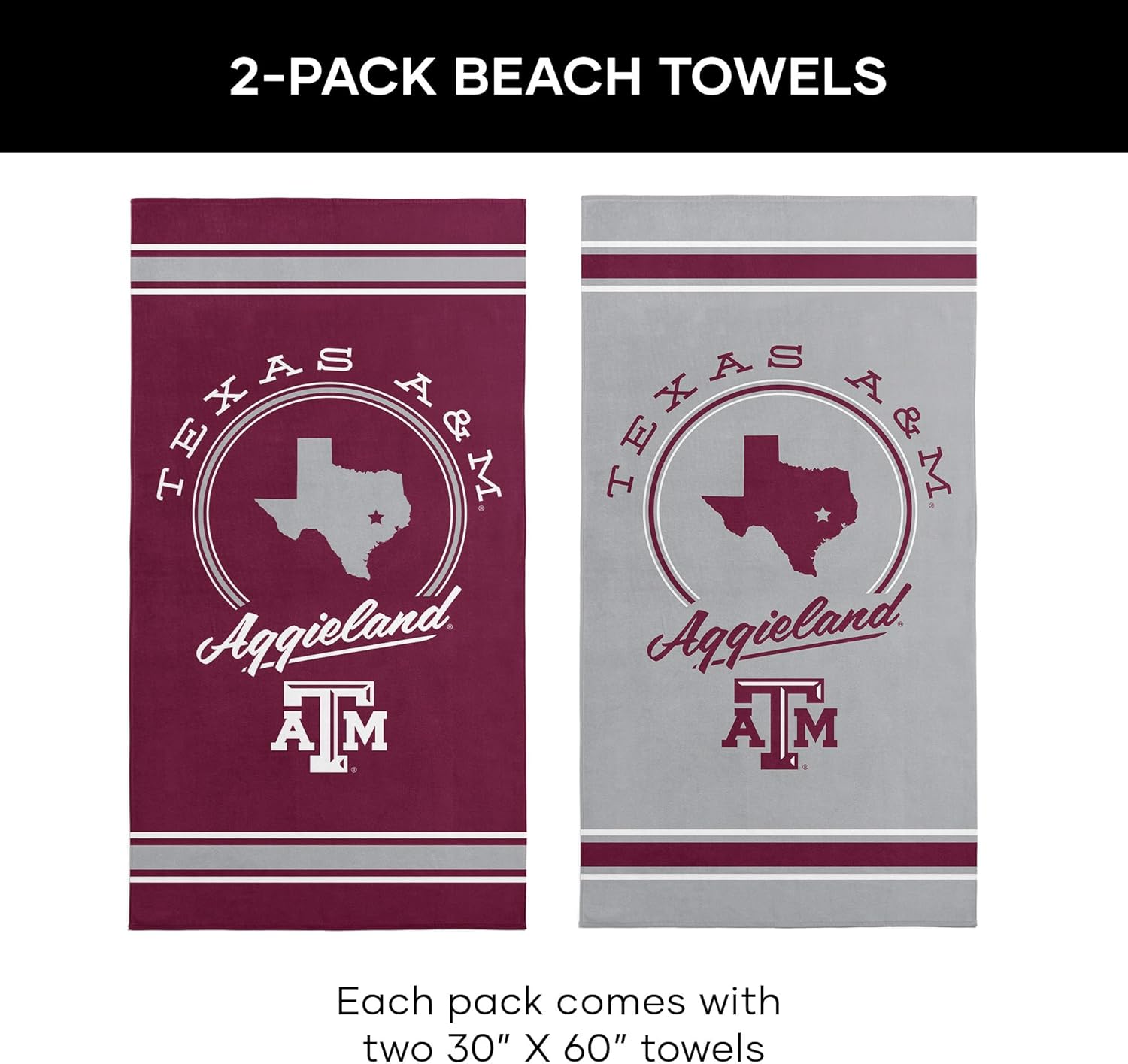 Northwest Texas A&M Aggies NCAA Homebreak Beach Towel 2 Pack 30 x 60 Inches