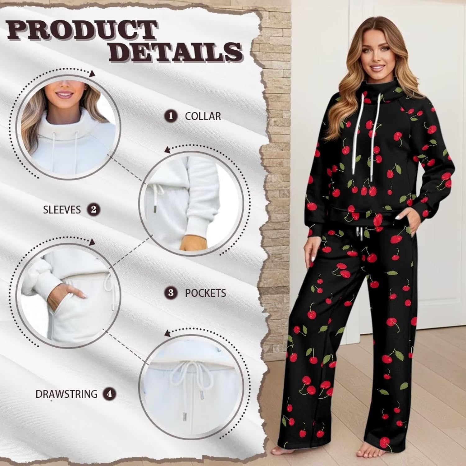 Women's 2 Piece Outfits Casual Pullover Sweatshirt Wide Leg Lounge Set Trendy Sweatsuit Turtleneck Lounge Set