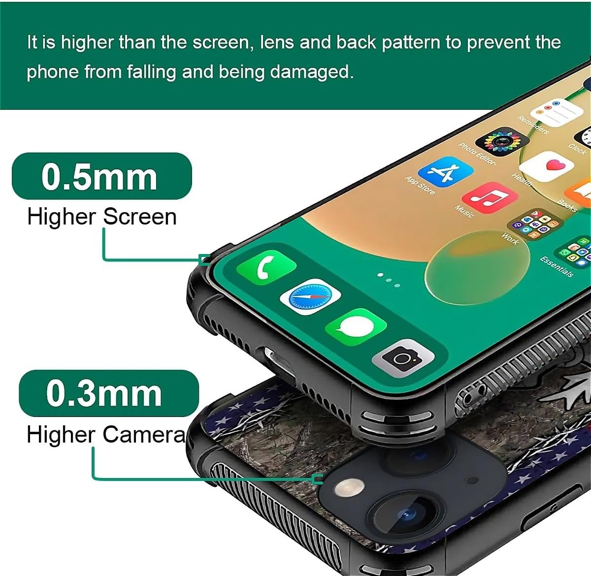 for iPhone 14 Plus Case, Shockproof Protective Slim Pattern Cover Camo American Flag Deer Cross image 2