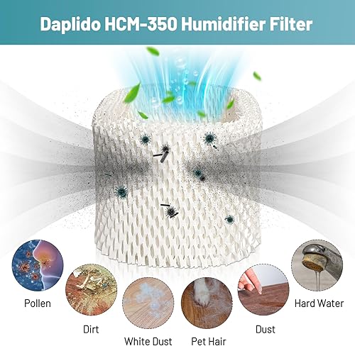 Miniatura 2 de Daplido Filtros humidificadores Paquete de 6 filtros de mecha HAC-504 de repuesto compatibles con humidificador Honeywell HCM350, HCM-350W,
