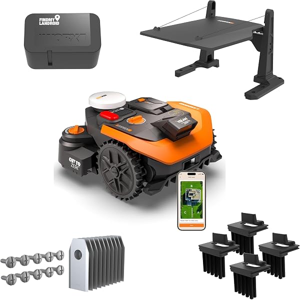 Robot tondeuse WORX Vision Cloud 2WD 800 m² sans fil périphérique, navigation VSLAM + RTK Cloud, Cut-to-Zero, garage et antivol inclus