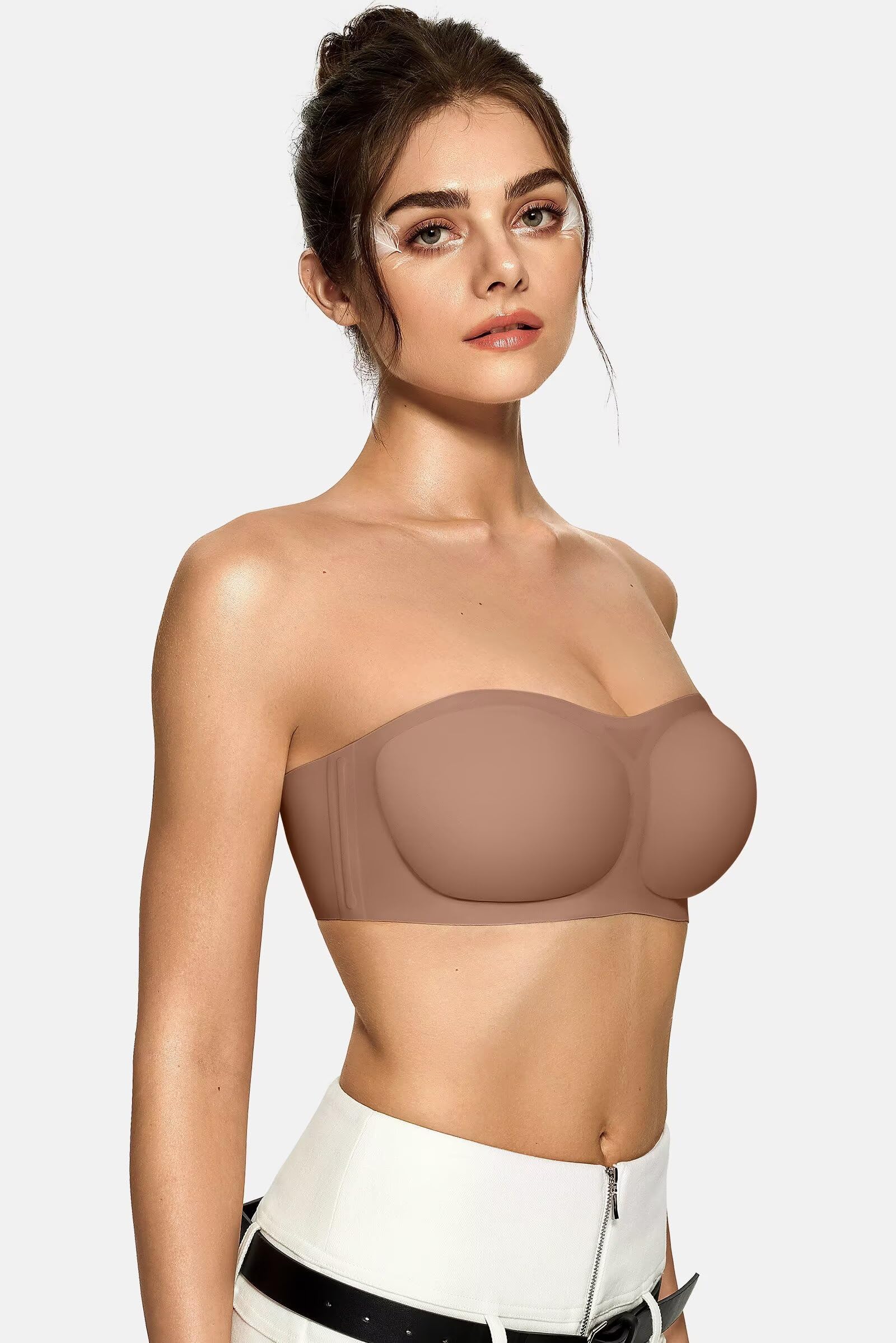 Vertvie Brasier sin tirantes sin tirantes para mujer, sin costuras, acolchado, brasier bandeau antideslizante, de silicona, parte superior de tubo push up, convertible