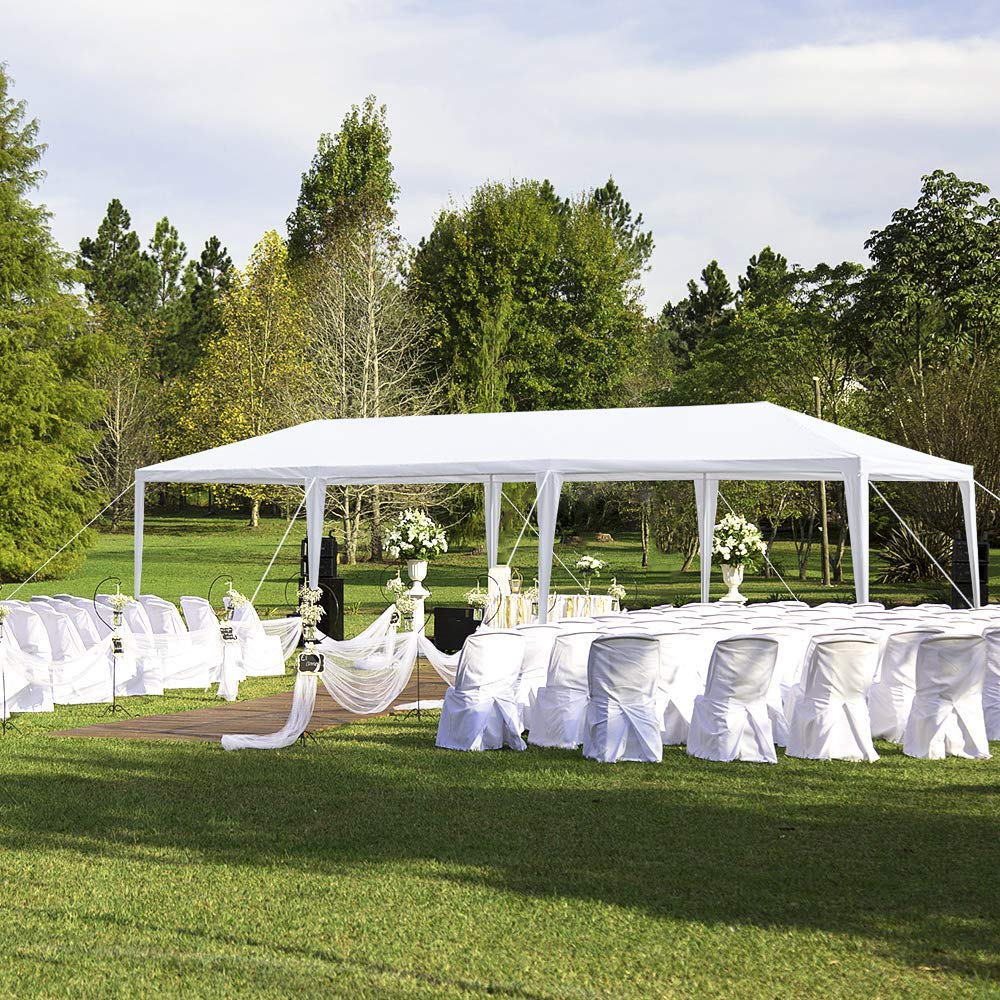 Alightup Tonnelle de Jardin Tonnelle Pliante Imperméable Tente de Reception 3X9m avec 8 Parois aux UV Pavillon Blanc Bâche PE Epaisse de env pour Fête Marriage Les Activités Commerciales