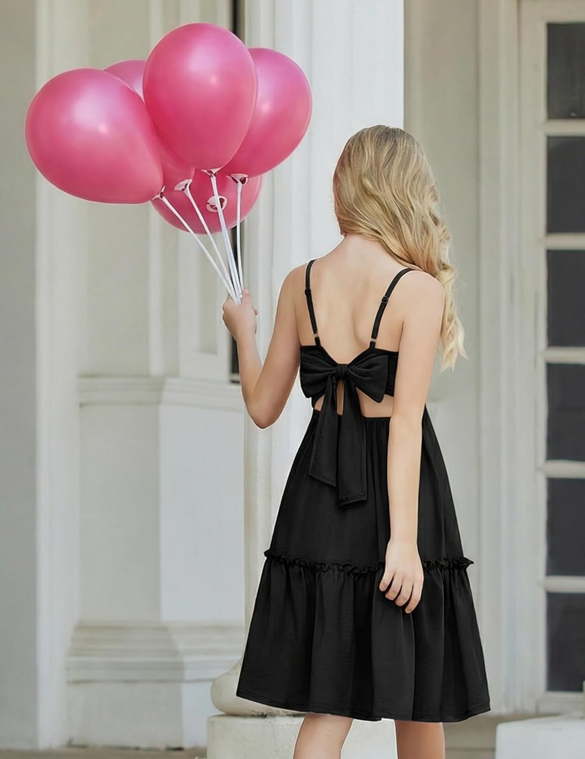 Arshiner Girls Tie Back Dress Spaghetti Strap Ruffle Hem Casual Summer Beach Sundress with Pockets - Image 6