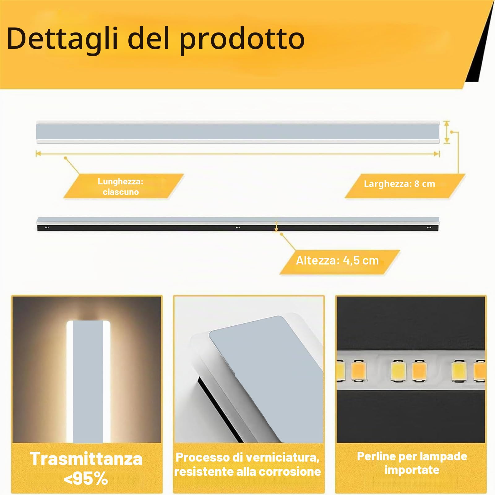 LED Bianco Lampada da Parete Lunga Villa Esterni Luce da Parete IP65 Impermeabile 3000K/4000K/6000K Applique da Parete Moderna Semplice Giardino Illuminazione Parete Portico (Luce Neutra,150cm)