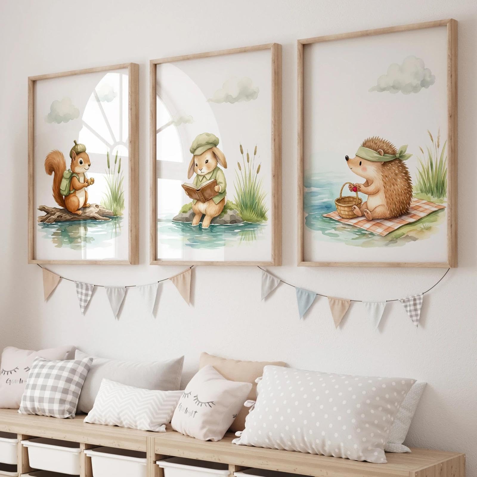 Baibexing Cartoon Hedgehog, Squirrel, Rabbit Wall Art Print Canvas Painting Poster Picture For Living Room,Bedroom Home Decor 50X70Cmx3Pcs Unframed