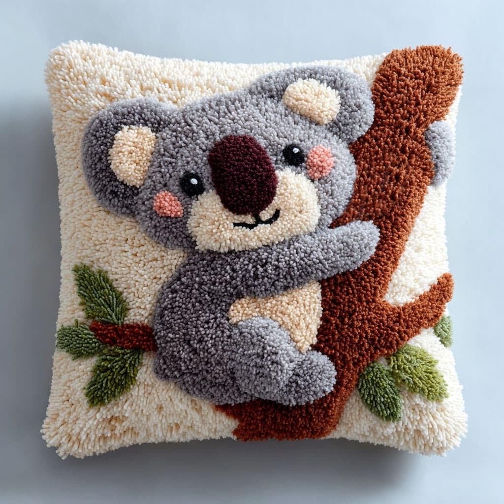 Taxpy DIY Latch Hook Cushion Kits, Koala Needlework Embroidery Set Crochet Needlework Crafts with Latch Hook Tool 43x43cm