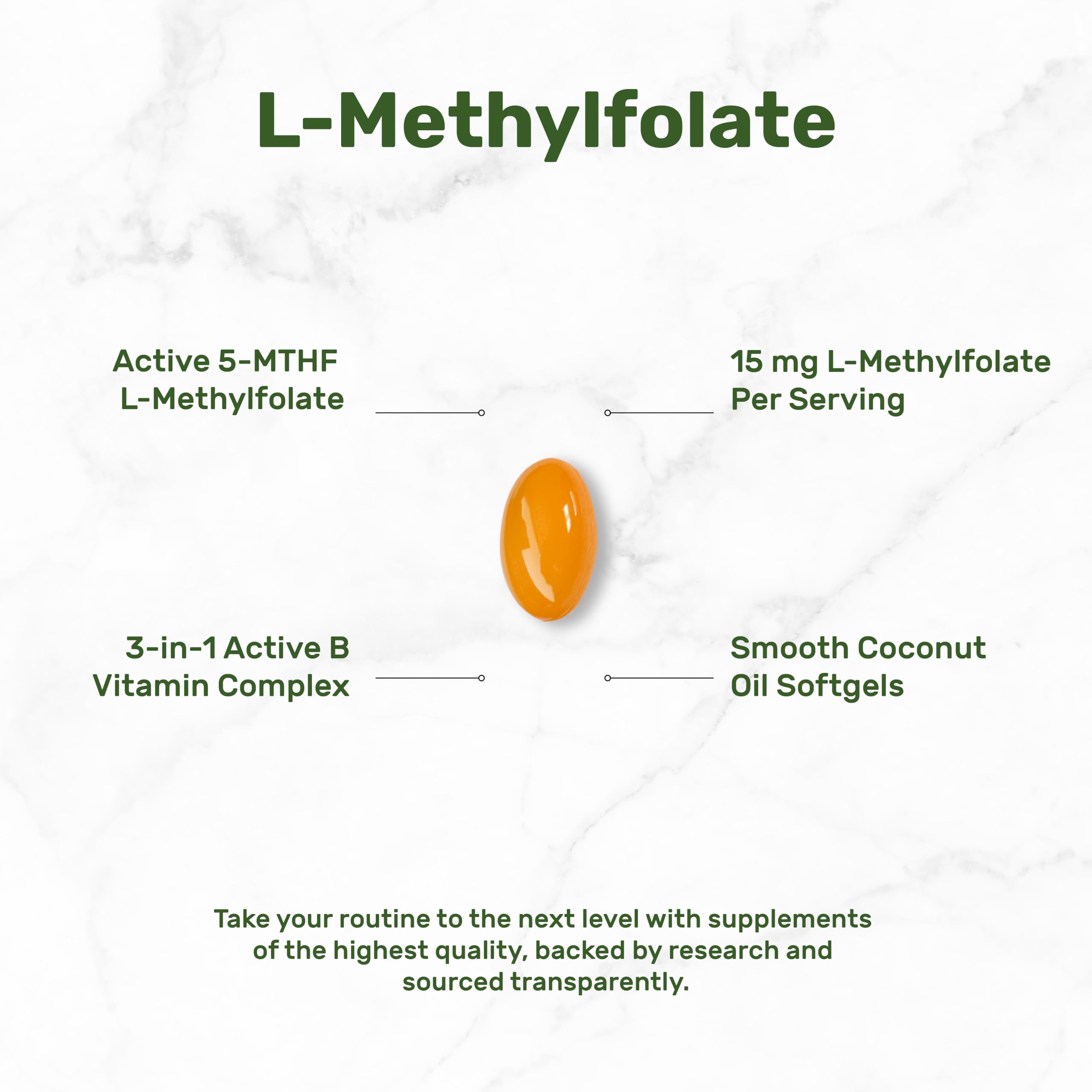 DEAL SUPPLEMENT L-Methylfolate 15 mg Per Serving, 120 Coconut Oil Softgels | 3-in-1 with Active 5-MTHF Methylated Vitamin B9, B6 & Methylated B12 | Active Folate Supplement | Non-GMO, Gluten Free — Amazon image 3