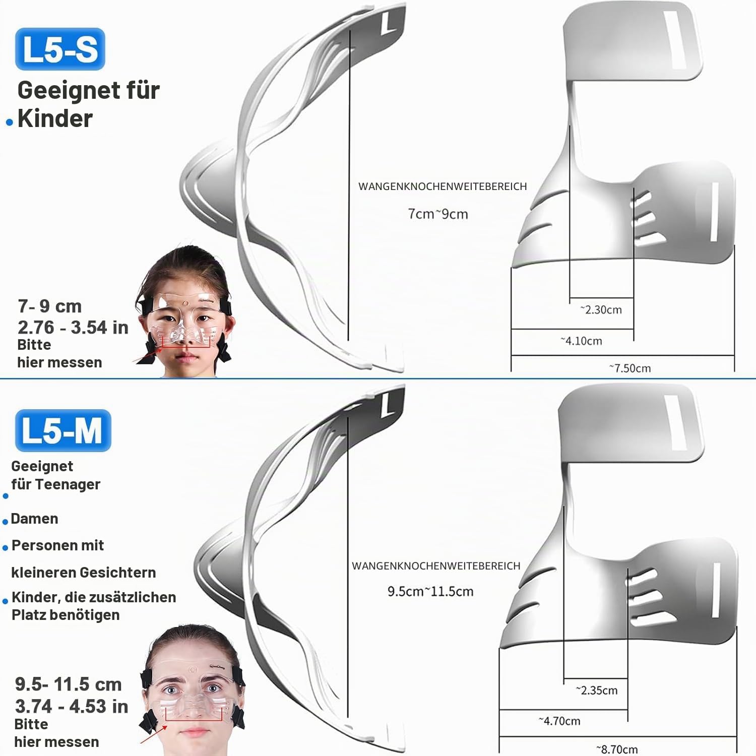 QianCheng, Nasenschutzmaske, Gesichtsschutzmaske, L5 mittlere Größe, mit Polsterung für Damen und Jugendliche, QC-L5-M