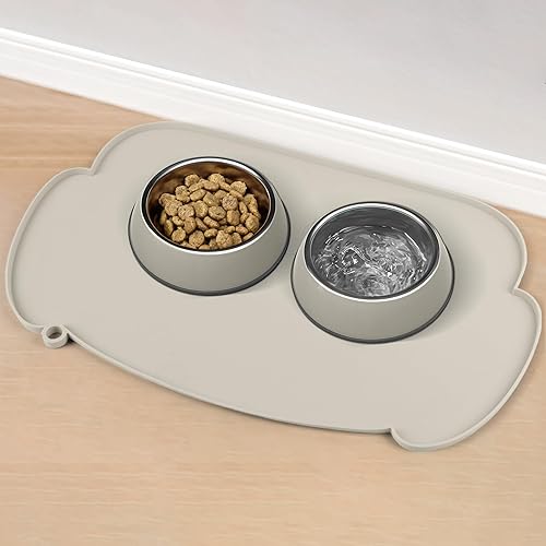 Miniatura 6 de Coomazy Tapete de comida para perros y gatos, tapete de silicona para mascotas ampliado y grueso, borde elevado para evitar fugas de alimentos y