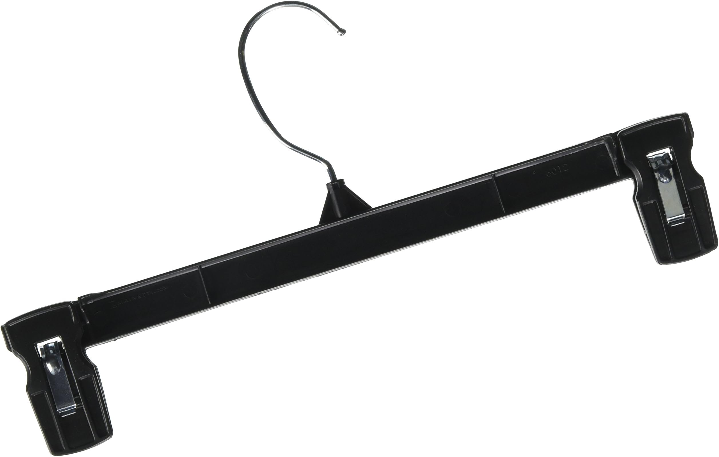 JDM Sorting Bottom Skirt and Pants Hangers Bulk Pack of 25 12 inch Recycled Plastic Heavy Duty Thin Non Slip Black Pinch Clip Clasp Break Resistant Grip Hangers with Polished Metal Swivel Hooks