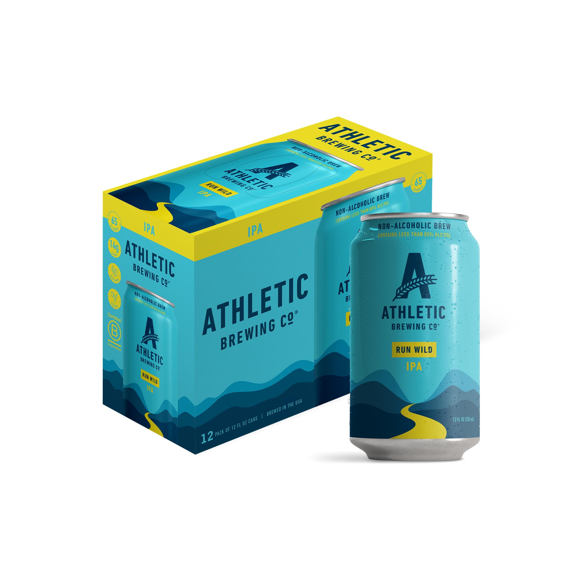 Athletic Brewing Company Craft Non-Alcoholic Beer - 12 Pack x 12 Fl Oz Cans - Run Wild IPA - Low-Calorie, Award Winning - The Ultimate Sessionable IPA Subtle Yet Complex Malt Profile Run Wild 12.00 Fl Oz (Pack of 12)