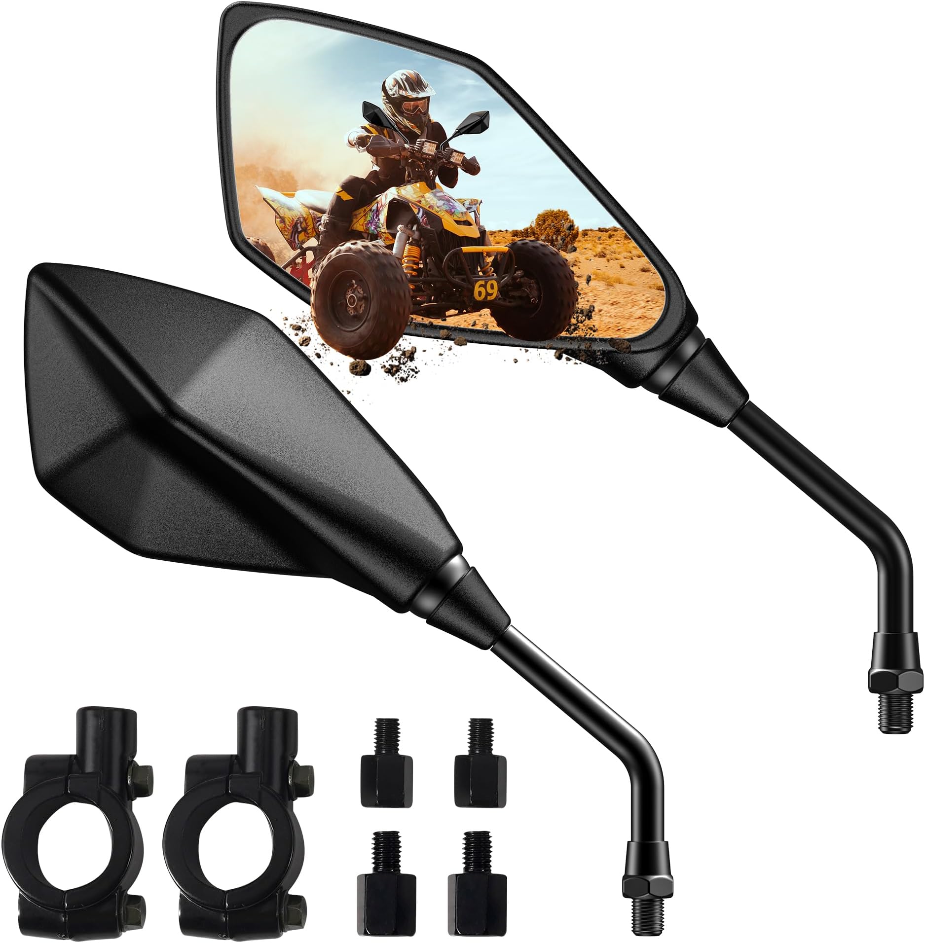 Lot De 2 Rétroviseurs Moto Universels 22 Mm – Miroirs Avec Pince Guidon + Vis M8/M10 – Vision Claire Et Style Noir Mat