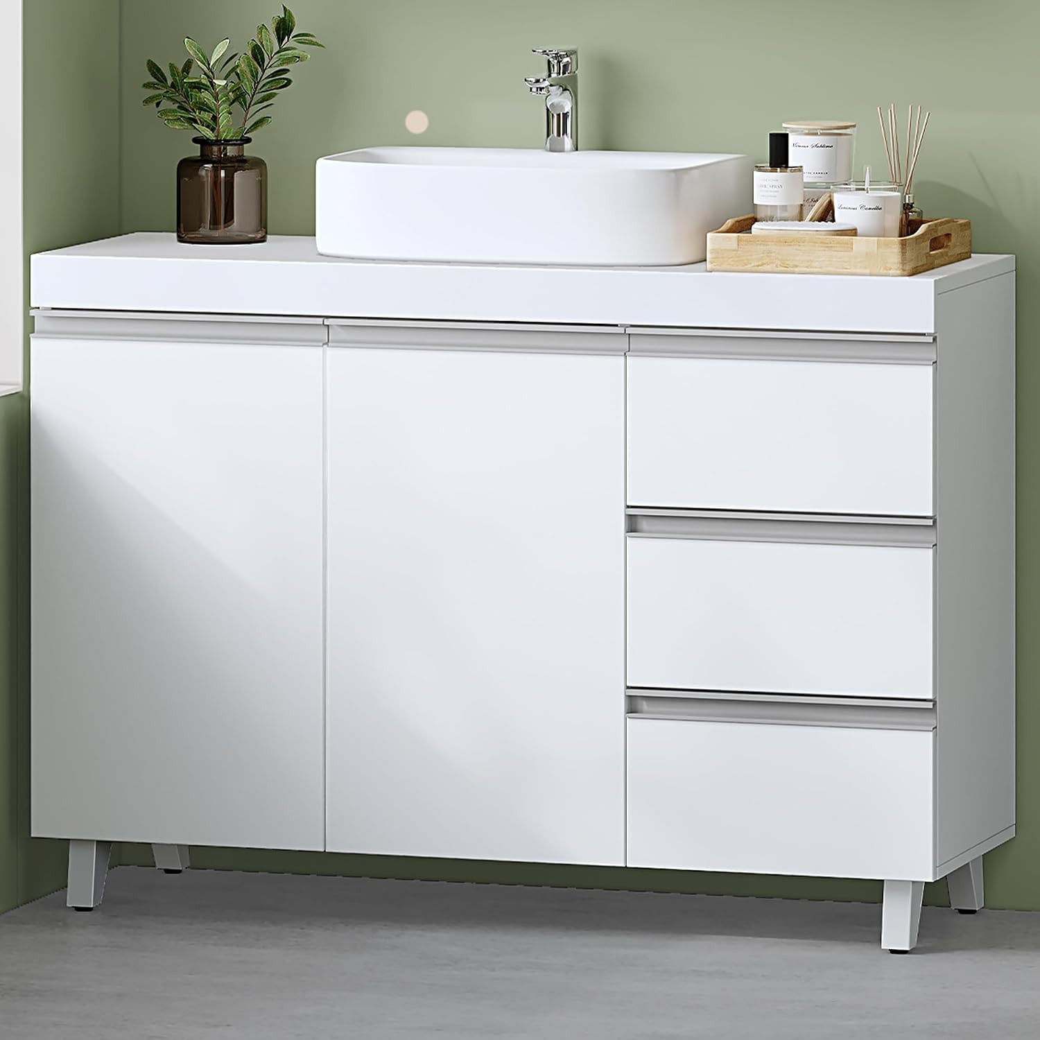 Hzuaneri Waschbeckenunterschrank, Badezimmerschrank mit 3 Schubladen, Badezimmer Unterschrank, 2 Türen, 2 Fächer hinter Tür, freistehender Waschtischunterschrank, 30 x 90 x 64 cm, Weiß BC29903X