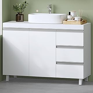 Hzuaneri Waschbeckenunterschrank, Badezimmerschrank mit 3 Schubladen, Badezimmer Unterschrank, 2 Türen, 2 Fächer hinter Tür, freistehender Waschtischunterschrank, 30 x 90 x 64 cm, Weiß BC29903X