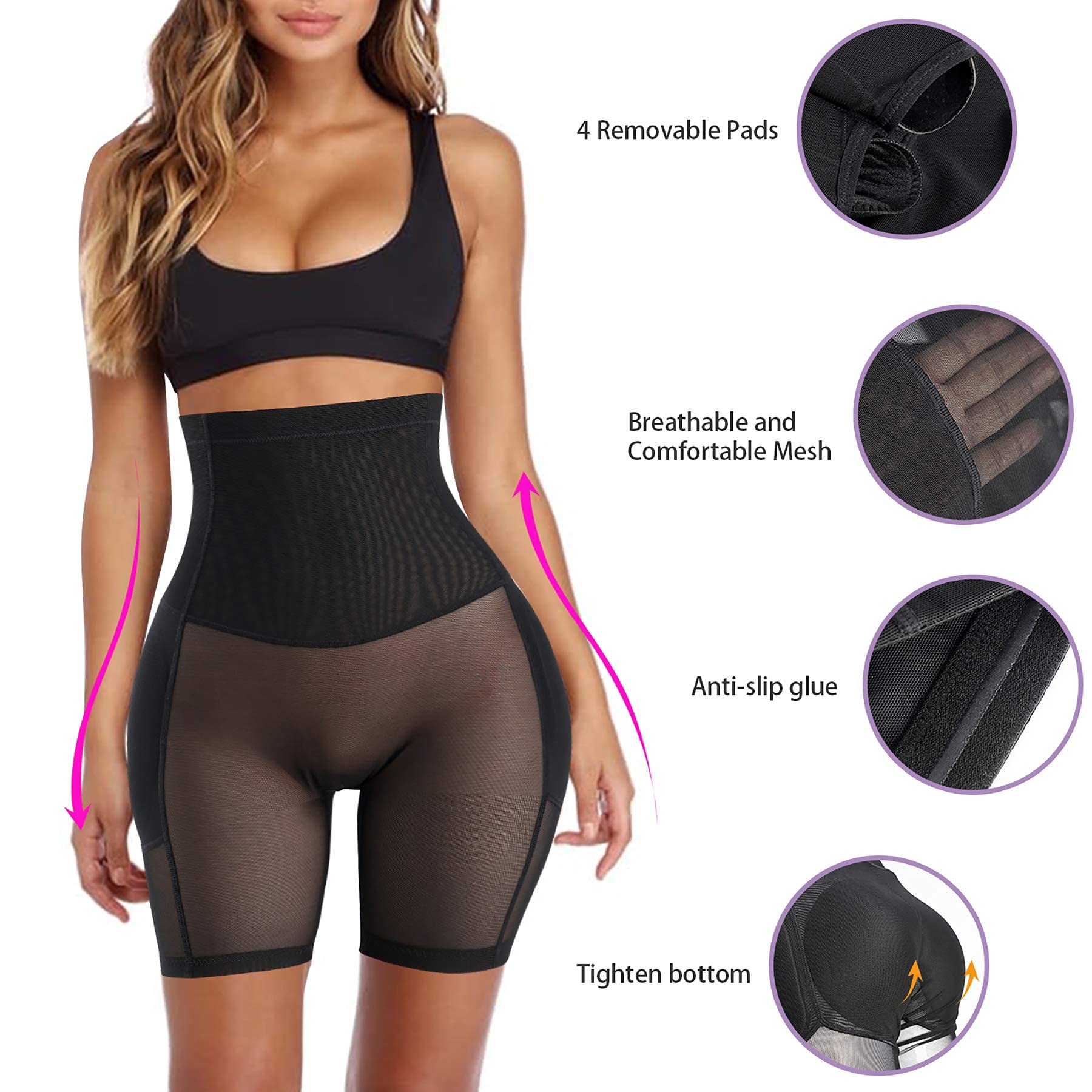 Damskie majtki push-up, wyszczuplające brzuch, z nogawkami, modelujące pośladki, wysoka talia, oddychające majtki modelujące figurę