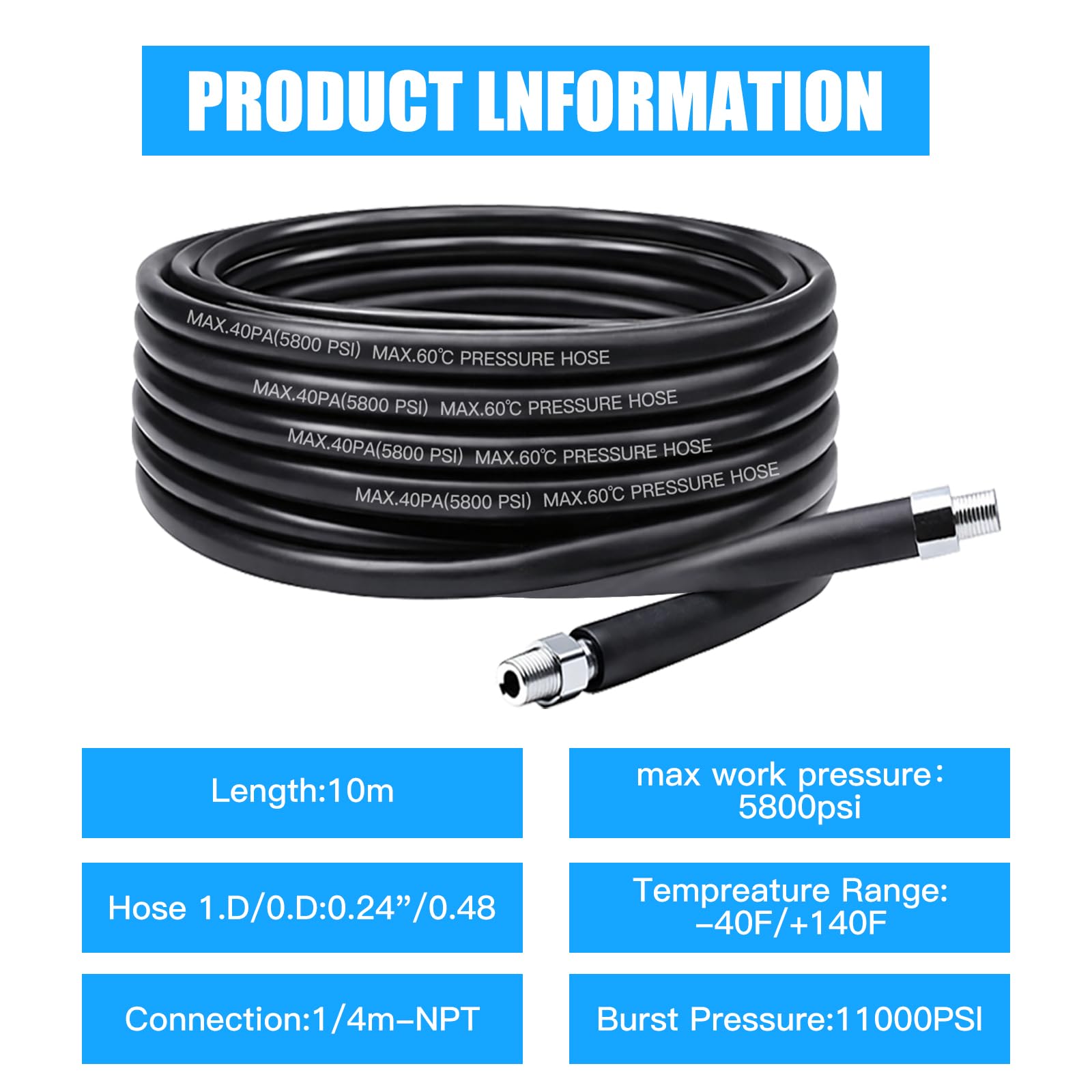 Kit de Manguera para Limpieza de Tuberías - 400 bar / 140°C - Compatible con Kärcher K2-K7 y Bosch - Incluye Adaptadores y Boquillas de Limpieza - Para Desagües y Tubos Obstruidos - Uso Universal