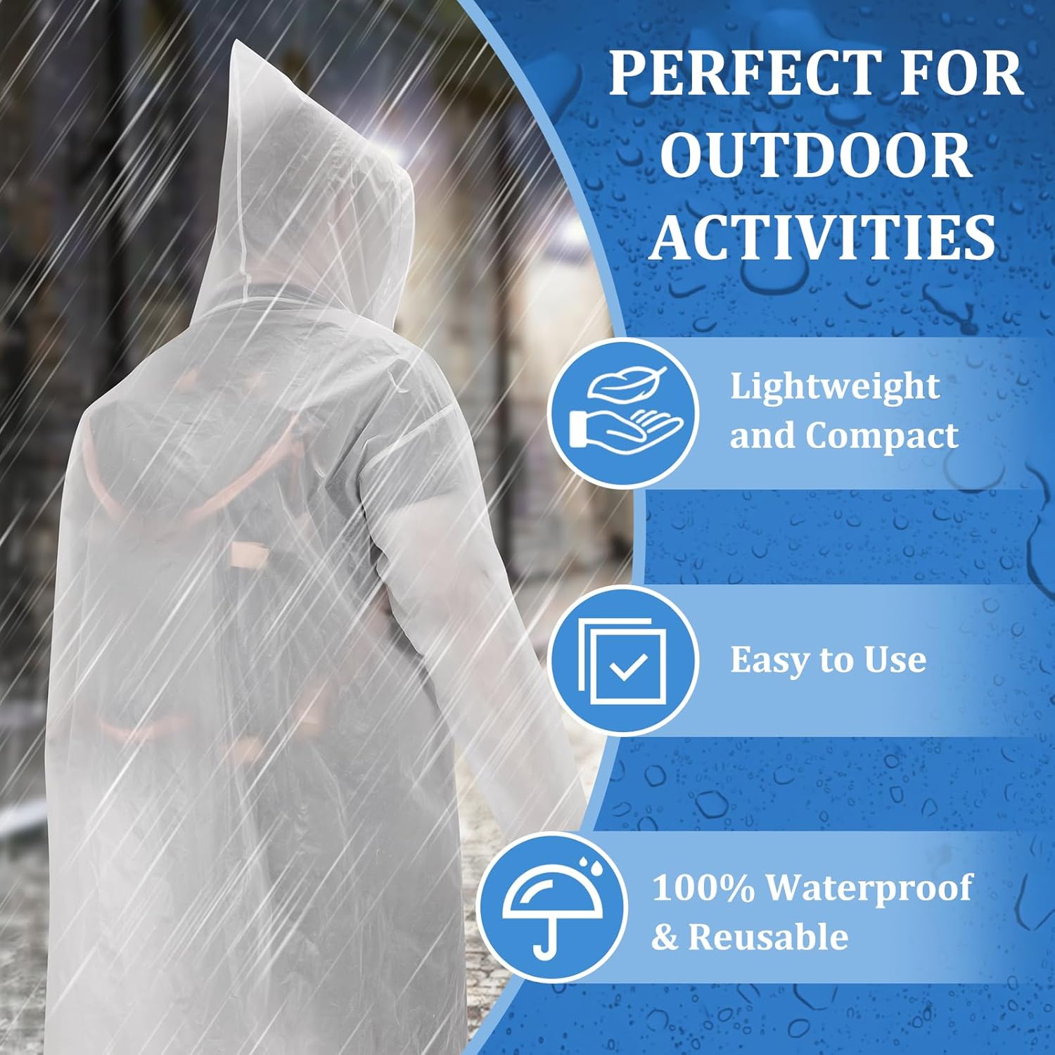 Rain Ponchos for Adults Reusable (2 Pack), Waterproof EVA Raincoats with Hood & Drawstring for Women & Men - Image 4