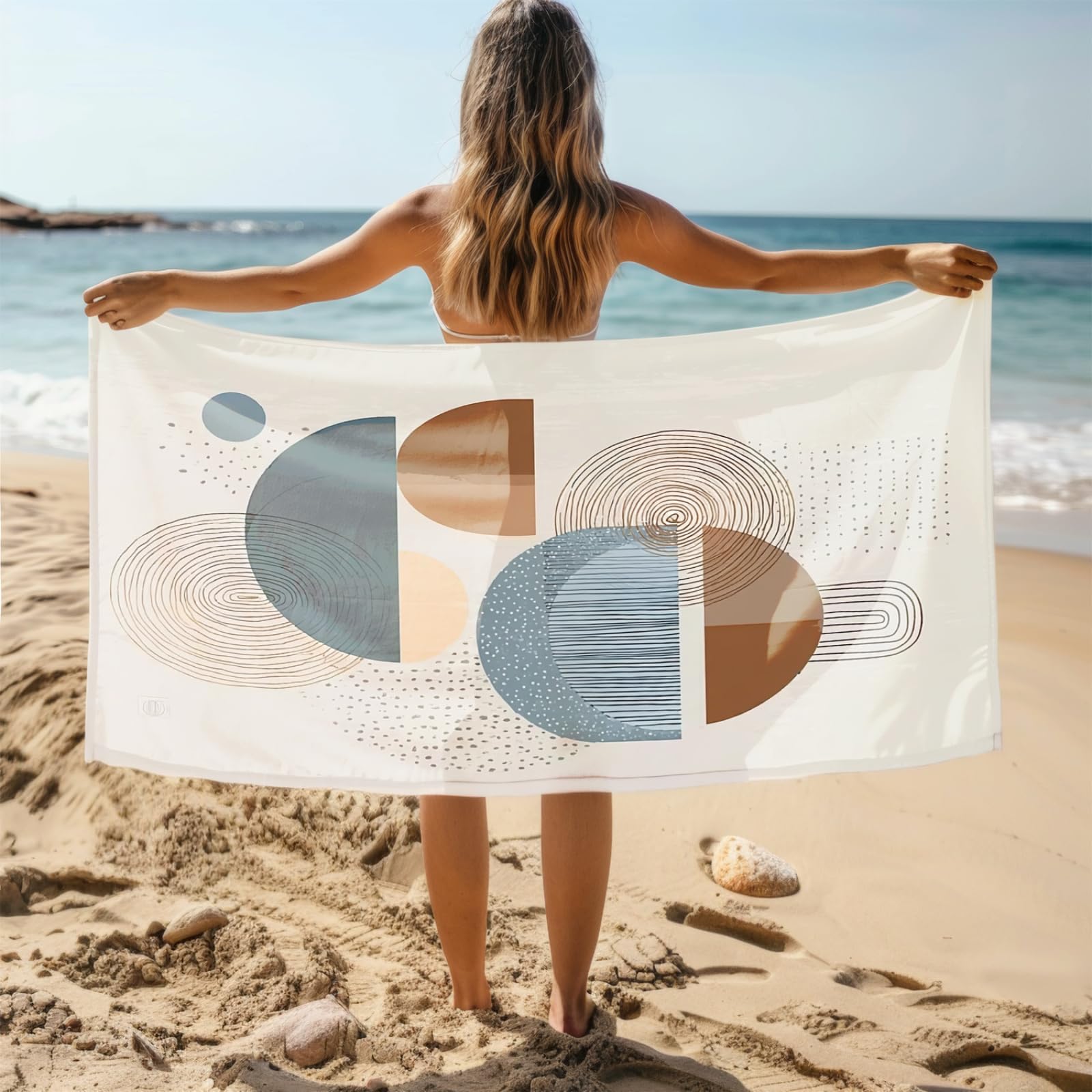 Generico Telo Mare Microfibra 180X90 Blu Marrone Chiaro Asciugamano da Spiaggia Asciugatura Rapida Telo Mare Antisabbia Morbido e Leggero Adatto Per Yoga in Spiaggia Nuoto