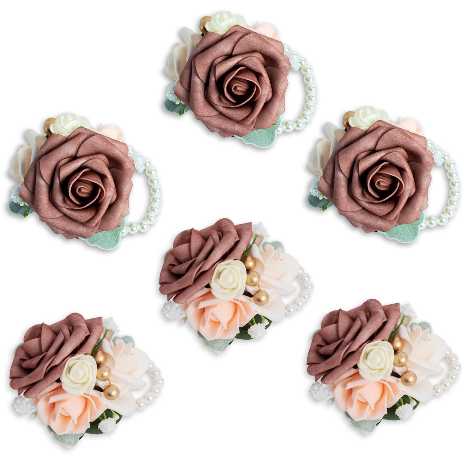 Prakilom Women's Elegant Dusty Rose Wrist Corsage Bracelet Lifelike Soft Comfort Foam Rose Artificial Flower Prom Wedding Supply Decorations (Set of 6) SF-6W