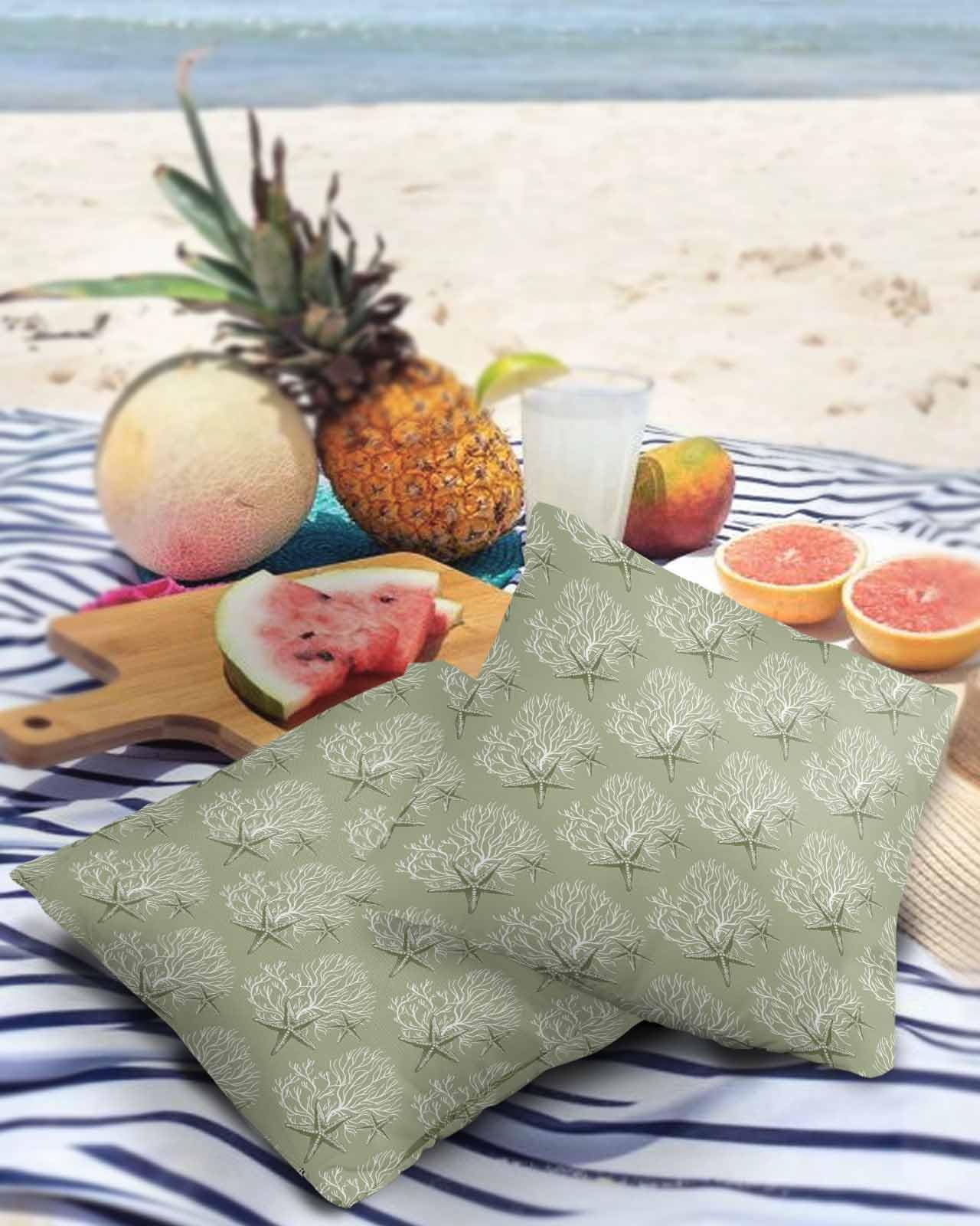Sage Green Starfish Outdoor Pillow Cover 18x18 Inch Cushion Sham Case, Waterproof Decorative Square Throw Pillowcase for Outside Garden Patio Porch Couch Chair Tent Coastal Coral Nautical Summer Sea