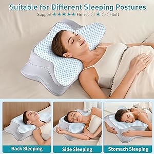 Cervical Pillow for Neck Pain Relief - Ergonomic Pillow for Sleeping Side Sleeper Pillow for Adults, Contour Neck Pillow Cooling Memory Foam Pillows, Orthopedic Bed Pillow for Back Stomach Sleepers