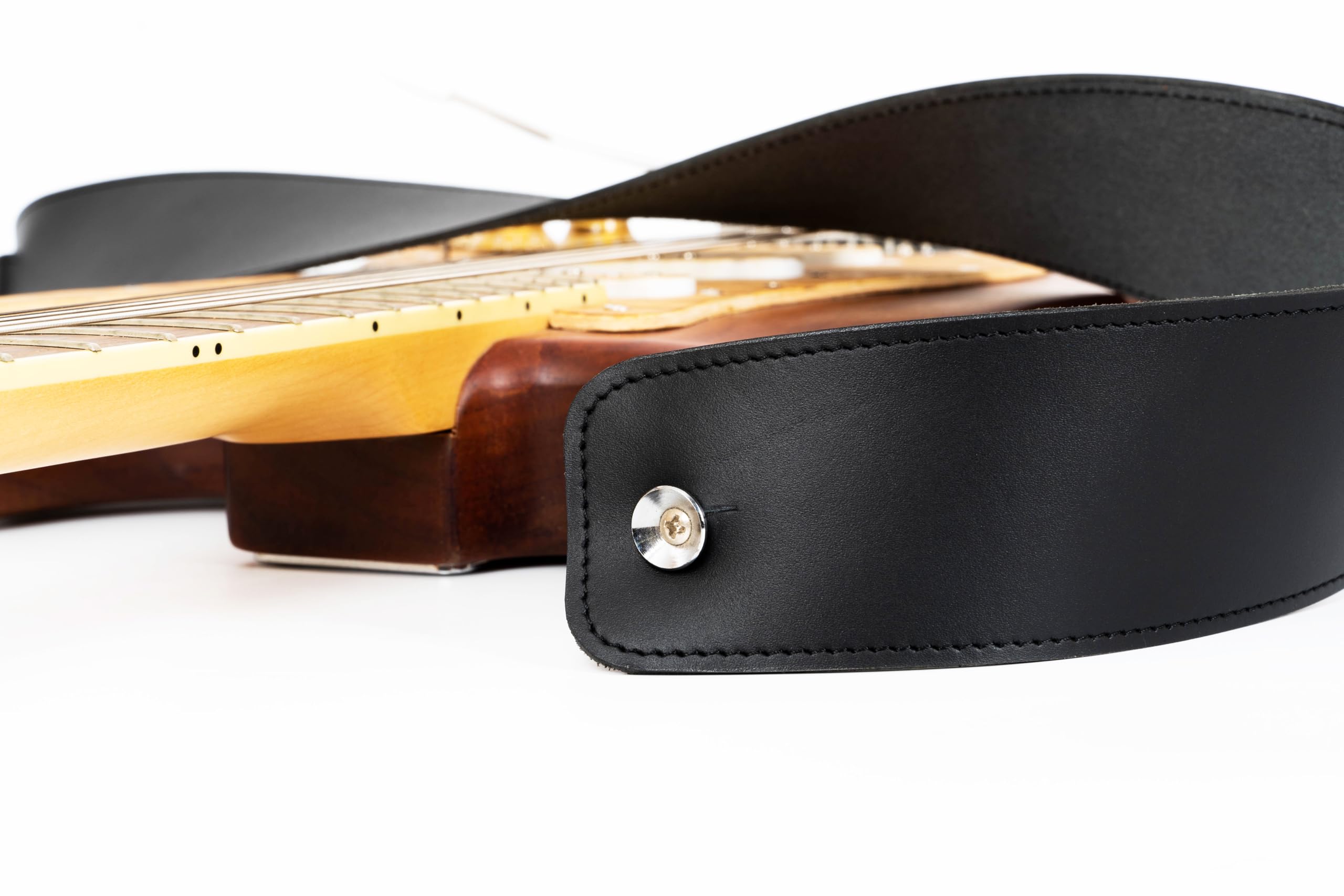 Gitarrengurt, klassisches Naturleder, verstellbare Länge, für Akustik-, Elektro-, Bassgitarren, Geschenk für Gitarristen, löst Schulter- und Nackenverspannungen (schwarz)