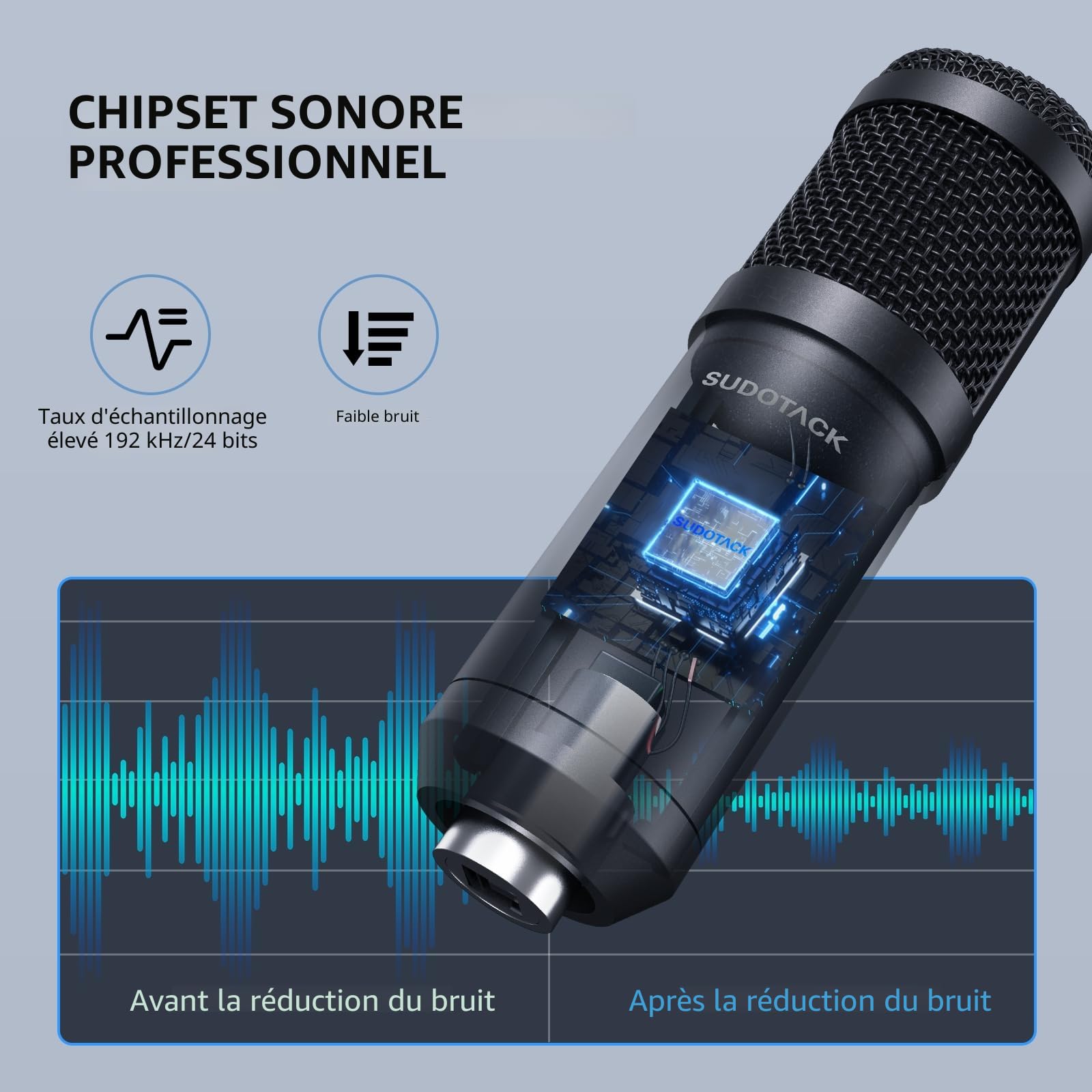 SUDOTACK Micro à Condensateur USB, Microphone avec Bras PC Cardioïde Professionnel pour Gaming, Podcasting, Enregistrement, Youtube, Home Studio, Voix Off, Home-Studio