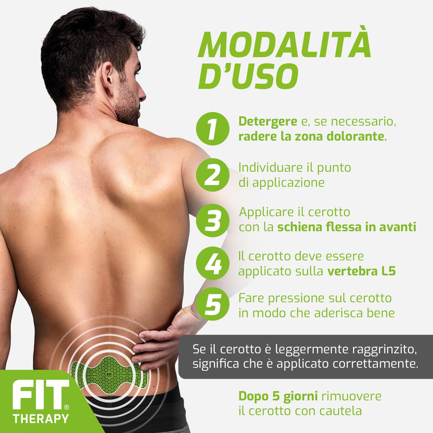 FIT Therapy - Cerotti Antidolorifici e Antinfiammatori Lombari | Dispositivo medico per mal di schiena, lombalgia e nervo sciatico, non scalda, impermeabile, senza farmaci, dura 5 giorni