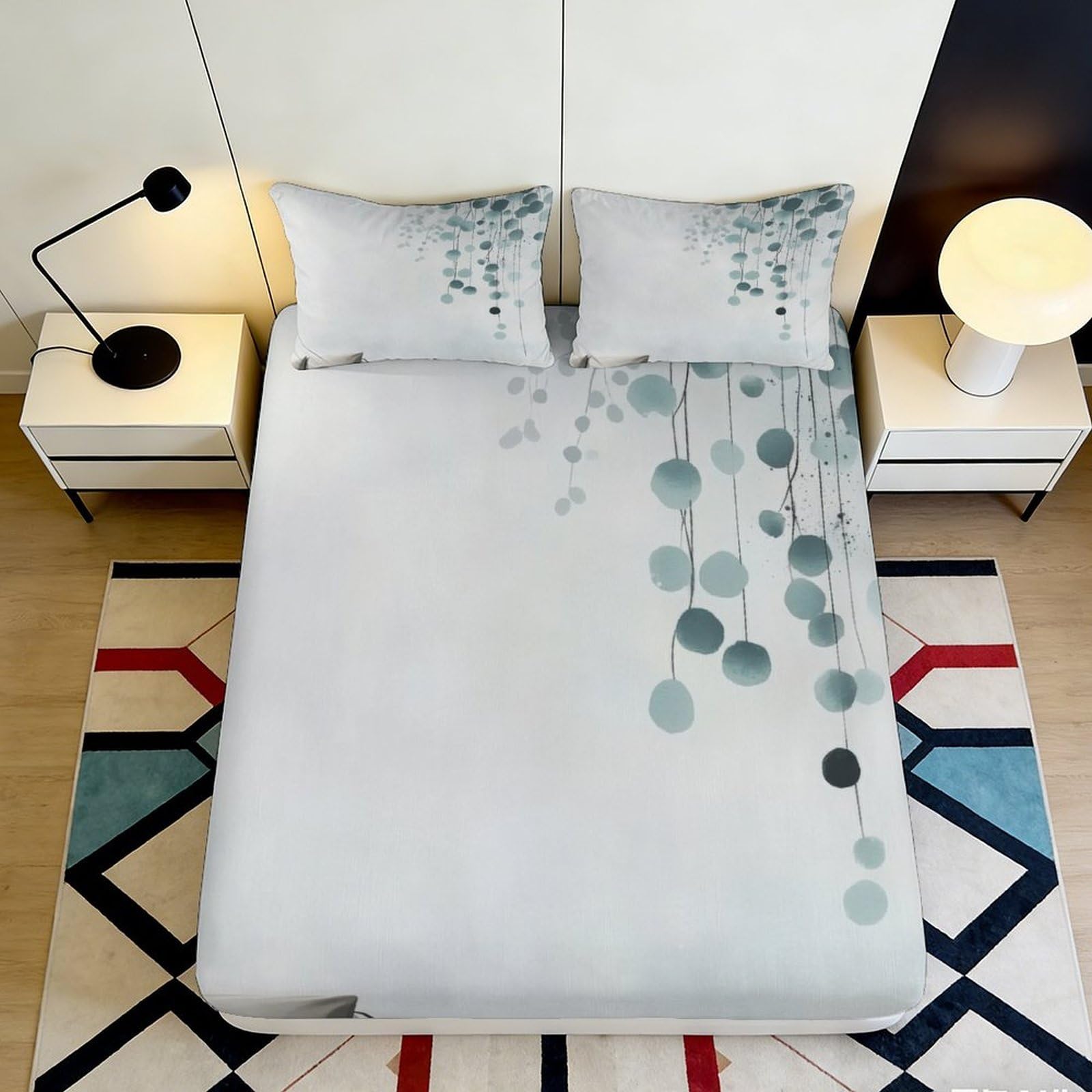 3D Printed Abstract Watercolor Circles Fitted Sheet Microfiber Soft Bed Cover for Bedroom Dorm Mattress Decor 90x200x25cm