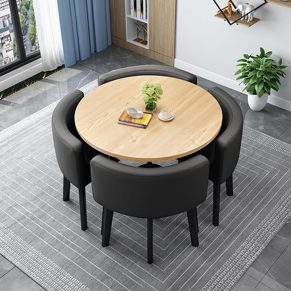 AYCDL Modern Dining Table Set with 4 Durable Chairs Compact Round/Square Kitchen Furniture Ideal for Home Conference and Meeting Rooms 90cm Size Stylish Rec,16-90cm