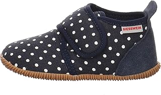 GIESSWEIN Stans Unisex Children's Slippers, Comfortable Cotton Slippers with Dots, Elastic, Non-Slip, blue