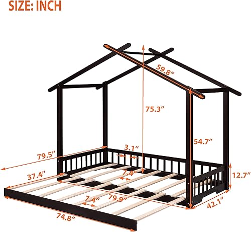 Miniatura 10 de Merax Cama de madera de tamaño individual con techo y ventana, gris + natural
