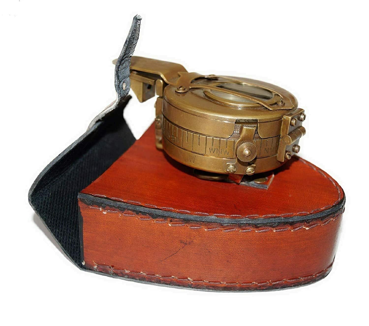 Military Compass Used Authentic Army Brass with Leather Box 3 Inch