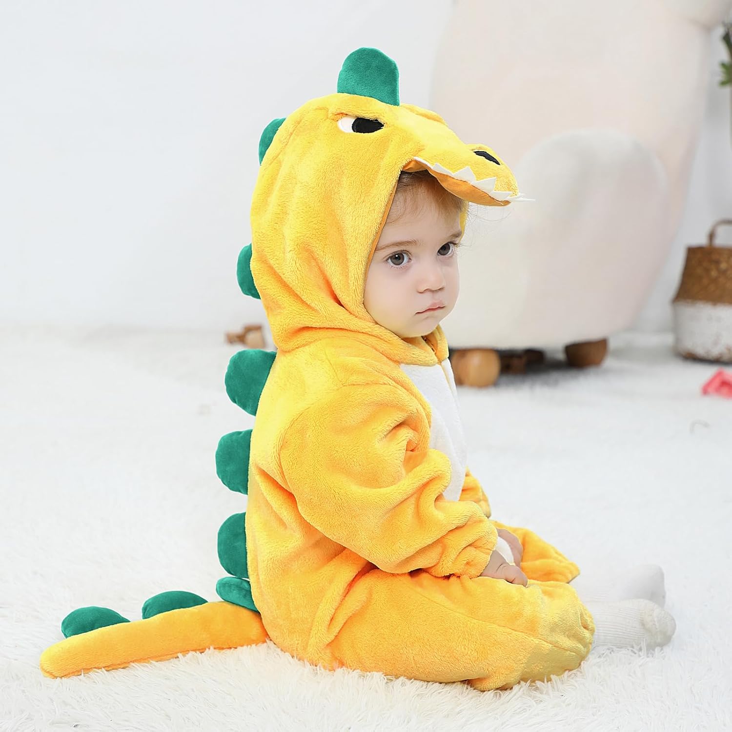 LOLANTA Toddler Dinosaur Animal Costume Unisex Baby Kids Flannel Hooded Romper Jumpsuit Dress Up Outfit - Image 4
