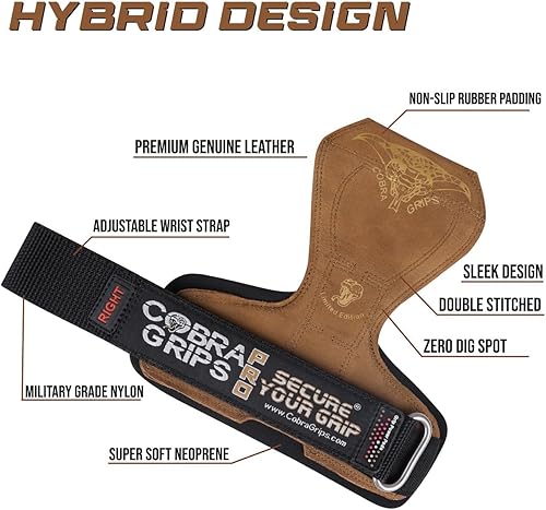 Miniatura 4 de Cobra Grips PRO Weight Lifting Gloves Heavy Duty Straps Alternative with Power Lifting Hooks Padded Wrist Support for Deadlifts & Bodybuilding Un