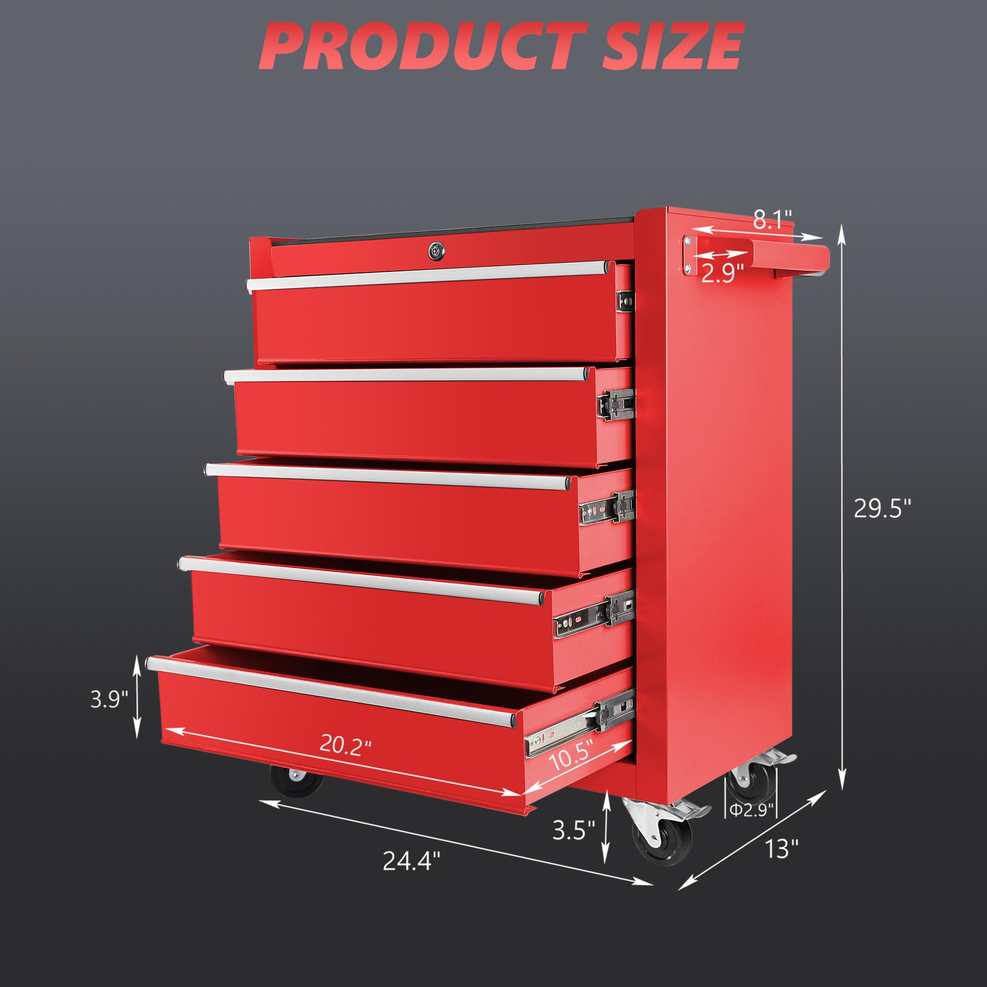 GarveeTech Tool Chest with Wheels&Drawer,Rolling Tool Box with Tool Chest Drawer Organizer,Tool Cabinet for Mechanic,Garage, (Red, 5 Drawers)