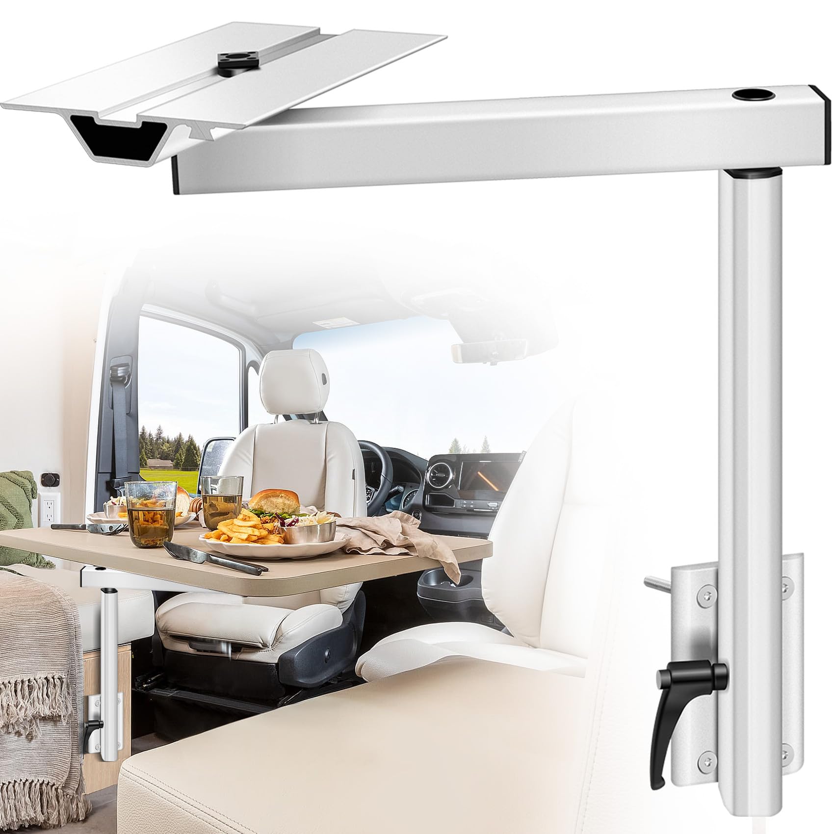 Aluminum Alloy RV Table Leg, 360° Rotation, Height Adjustable, Bench/Edge Mount, White