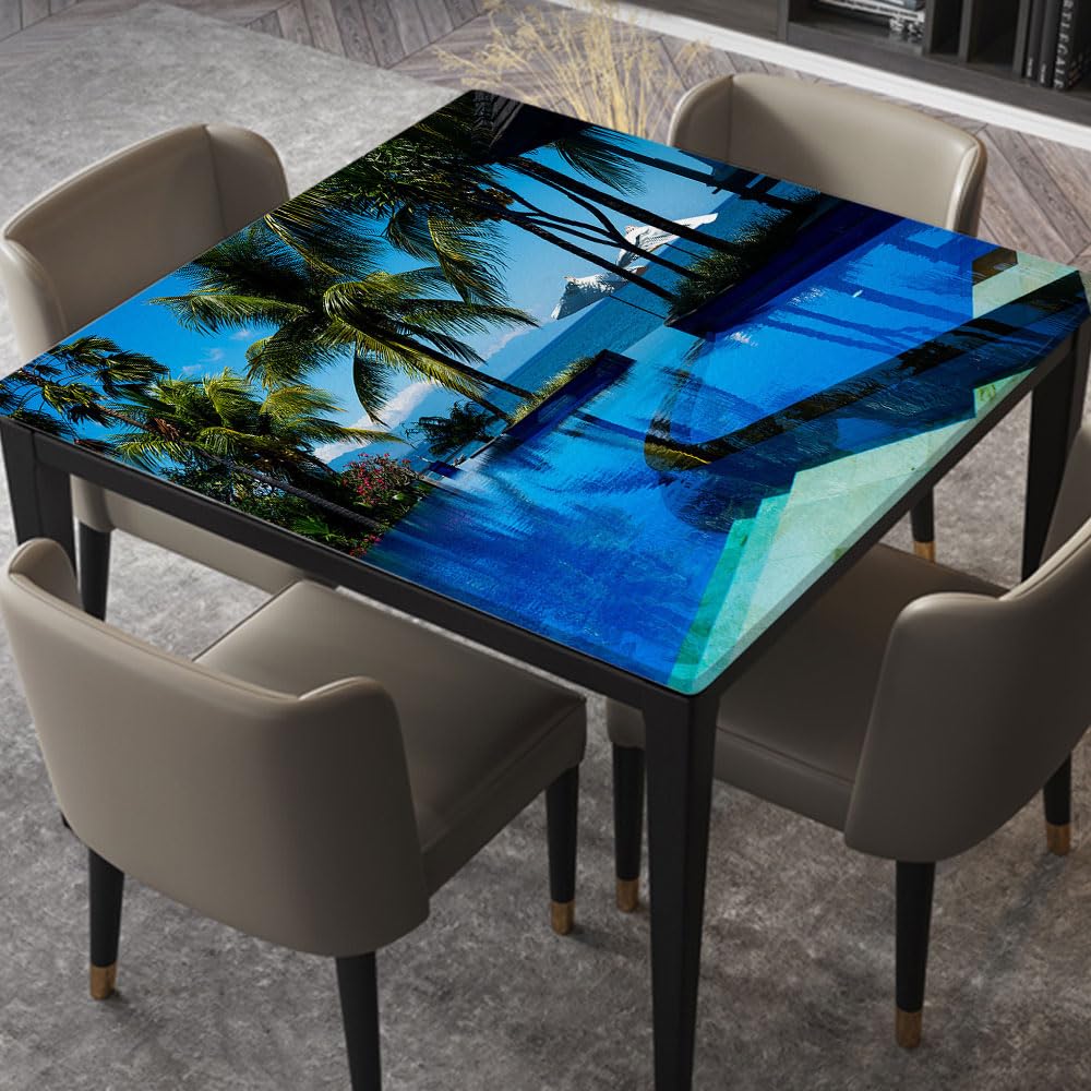 ZYRALLAX Beach On Tropic Coast Umbrellas Fitted Table Cover for Square Table 42"x42" for Indoors Outdoors Party Dining Home Picnic Style125