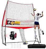 2-in-1 Volleyball Practice Net Station with Patented 5-Height (6'5'' to 8'), Heavy Duty Training System for Hitting Spiking Serving, Backyard Indoor Outdoor Trainer Equipment