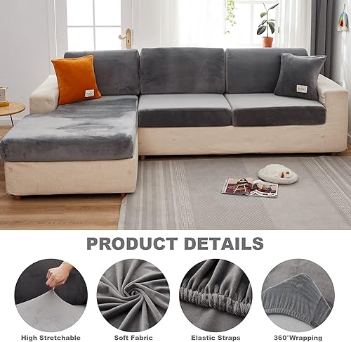 Miniatura 2 de MIFXIN Funda de cojín para sofá, funda mágica de terciopelo, elástica, universal, resistente al desgaste, en forma de L, funda de asiento para sofá