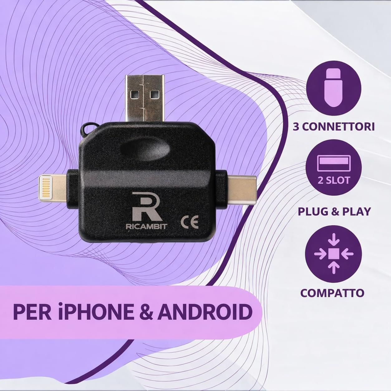 Lettore Schede SD/Micro SD per Android OTG, PC e Mac – USB-C, USB-A e Lightning – Trasferimento Dati Alta Velocità – Supporto Limitato iPhone