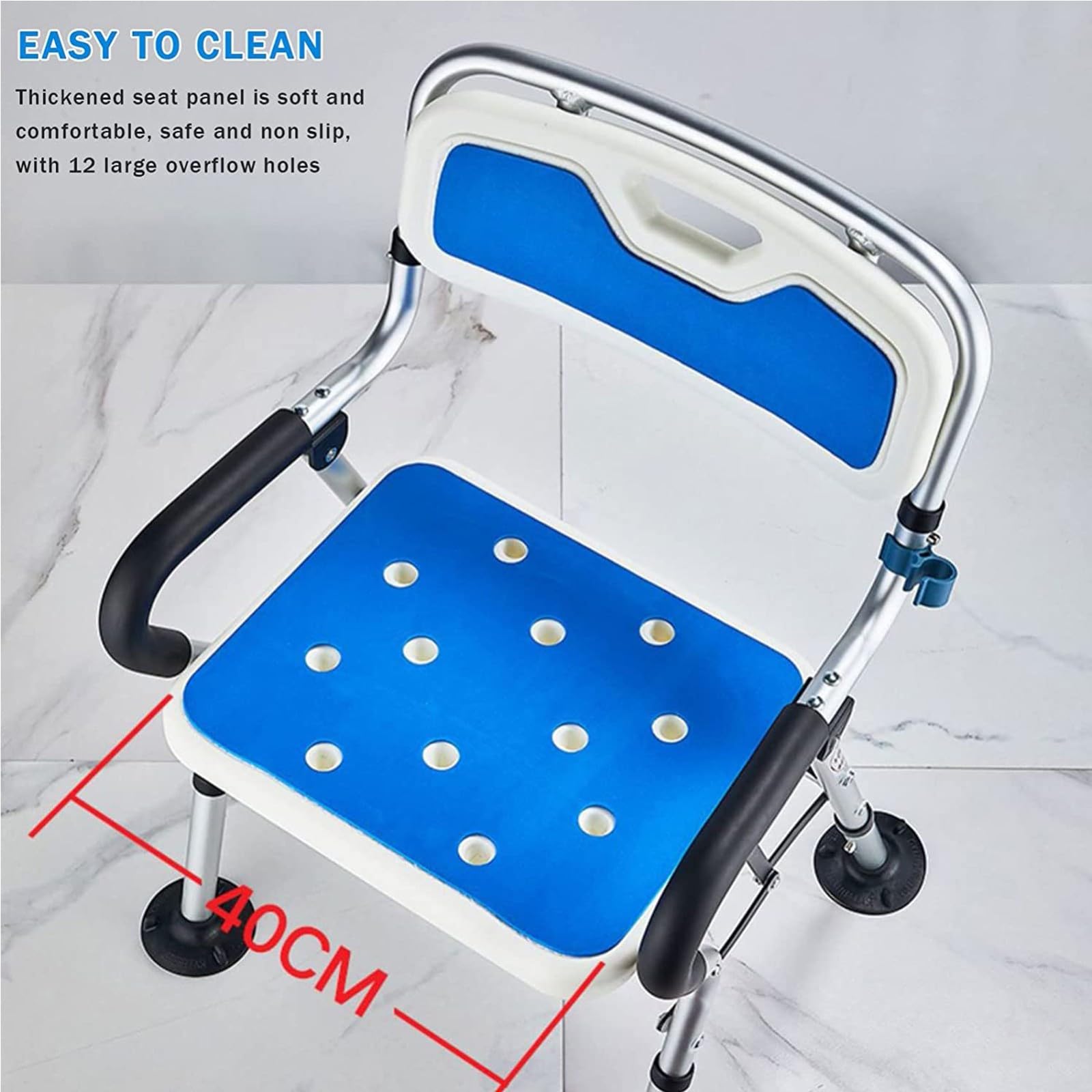 Silla De Ducha Plegable, Silla De Ducha con Respaldo Y Reposabrazos, Taburete De Ducha Antideslizante, Asiento De Ducha Regulable En Altura para Personas Mayores Y Discapacitadas, 150 Kg