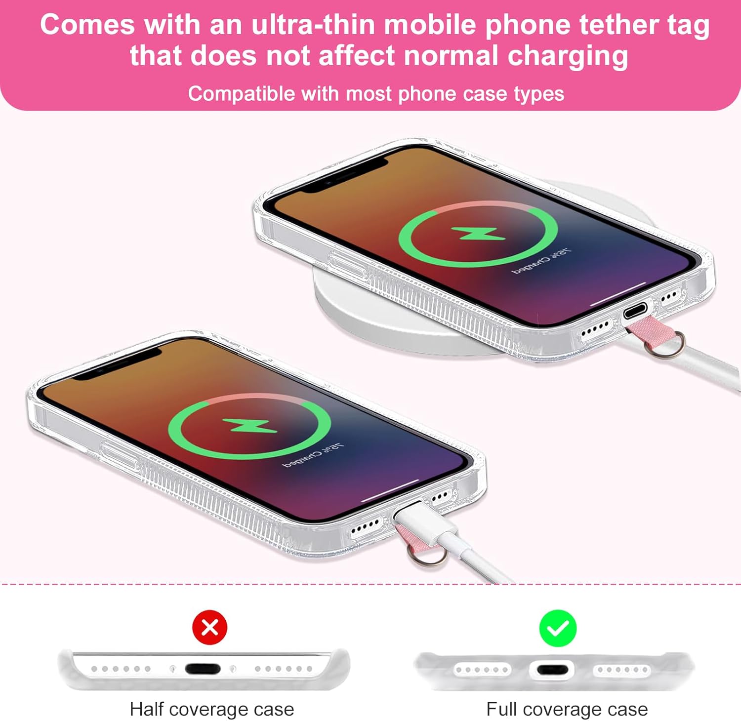 Phone Wrist Strap Silicone Beaded Cell Phone Lanyard with Tether Tab Tassel Wallet Wristlet Keychain for Women Credit Card Holder Keychains Silicone Key Ring Wristlet for Car Keys ID Badges(Pink) - Image 4