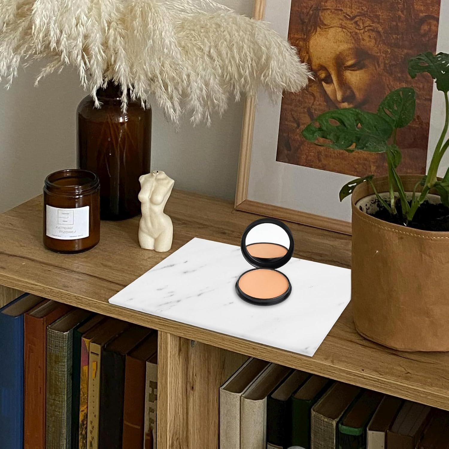 Natural Gray White Marble Storage Tray 30x15cm Rectangular Vanity Organizer for Bathroom Countertop Cosmetic and Key Holder