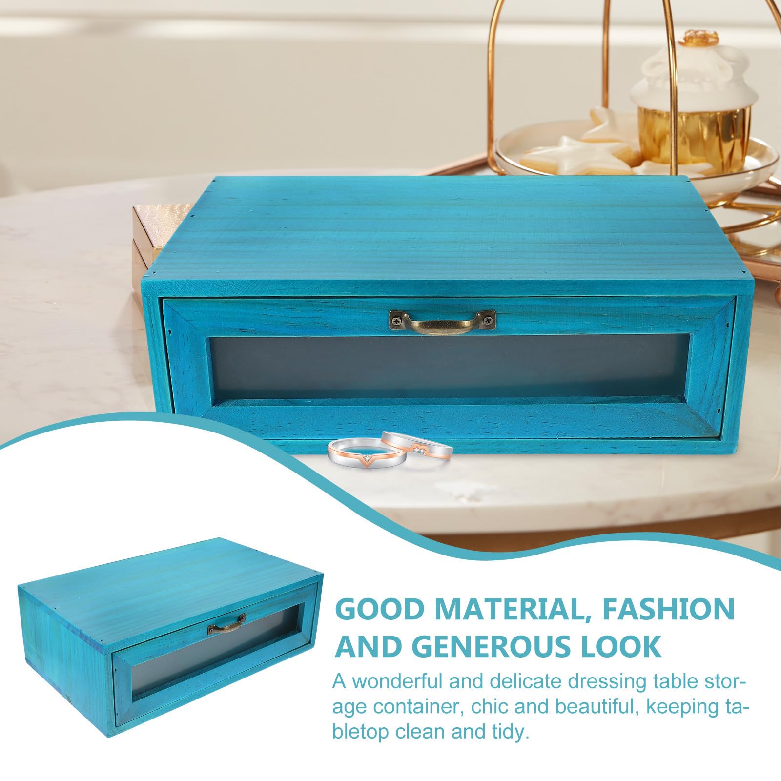 SEWACC Organizador de Maquillaje de Madera Cajón Único para Escritorio, Caja Decorativa para Tocador en Casa, Mantiene la Mesa Limpia Fácil Acceso