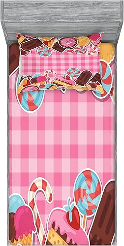 Miniatura 117 de Ambesonne Juego de sábanas bajeras y fundas de almohada, diseño retro de los videojuegos con botones de joystick vintage de los años 80 y 90, diseño